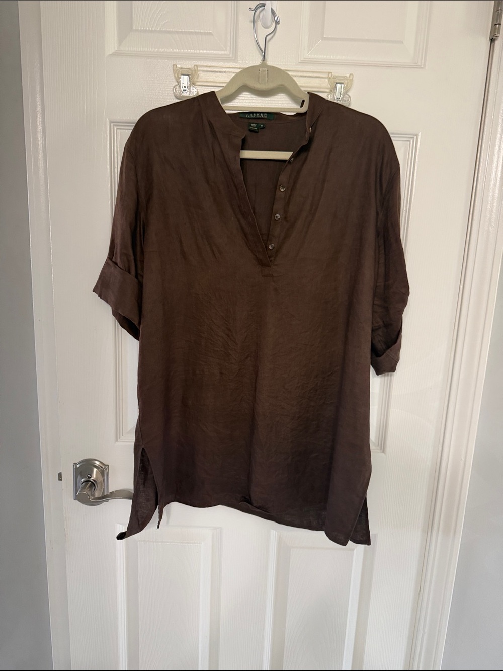 Lauren Ralph Lauren linen brown pullover tunic blouse XL summer lagenlook
